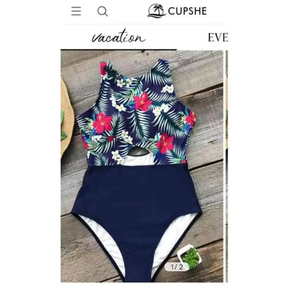 Cupshe Tropical Floral One-Piece Cutout Swimsuit NWT Medium‎